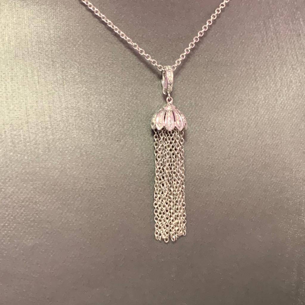 Diamond Tassel Pendant Chain Necklace 18k Gold 0.15 TCW Certified $3,950 111311 - Certified Fine Jewelry