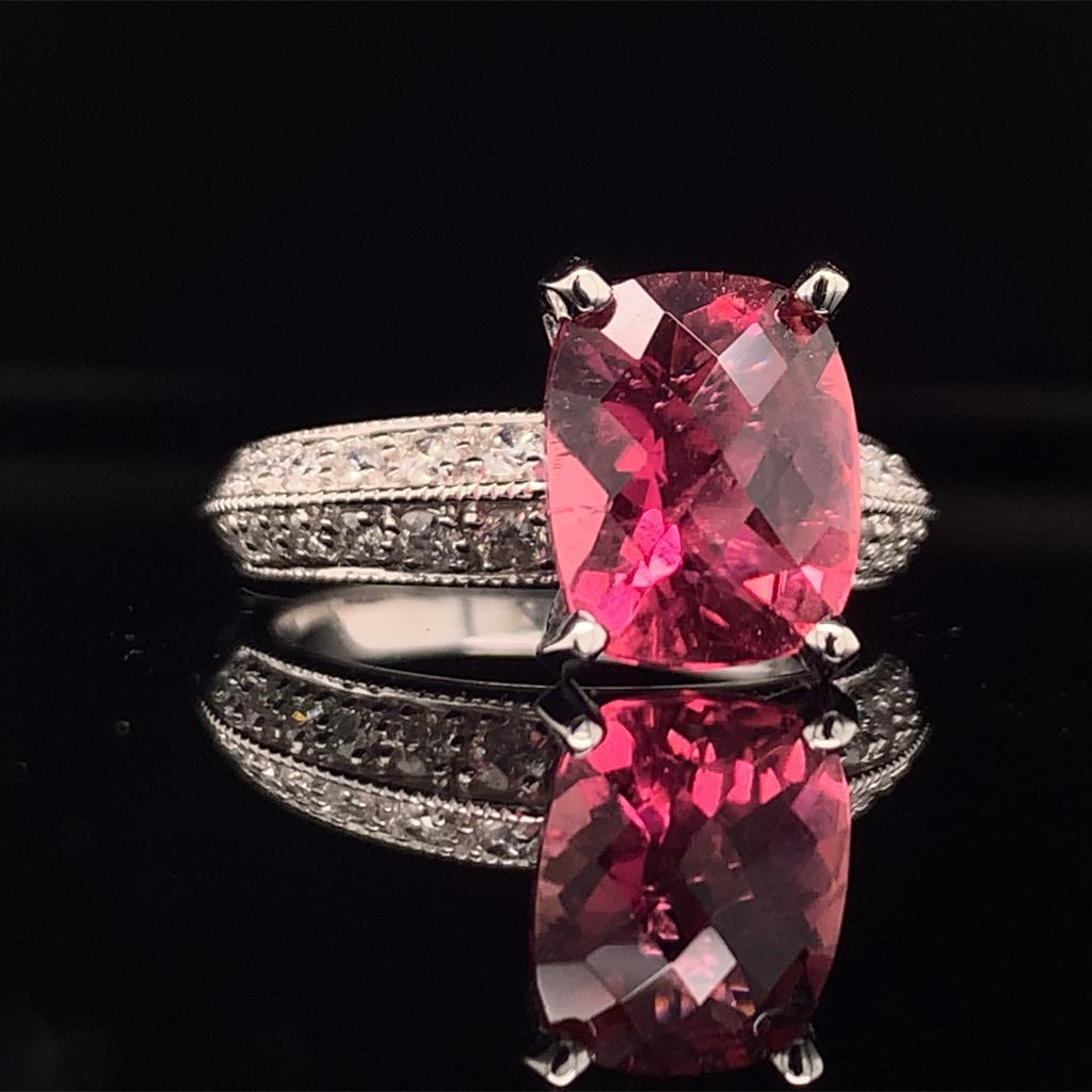 Diamond Tourmaline Rubellite Ring 6.75 14k Gold 4.10 TCW Women Certified $4,600 911206 - Certified Fine Jewelry