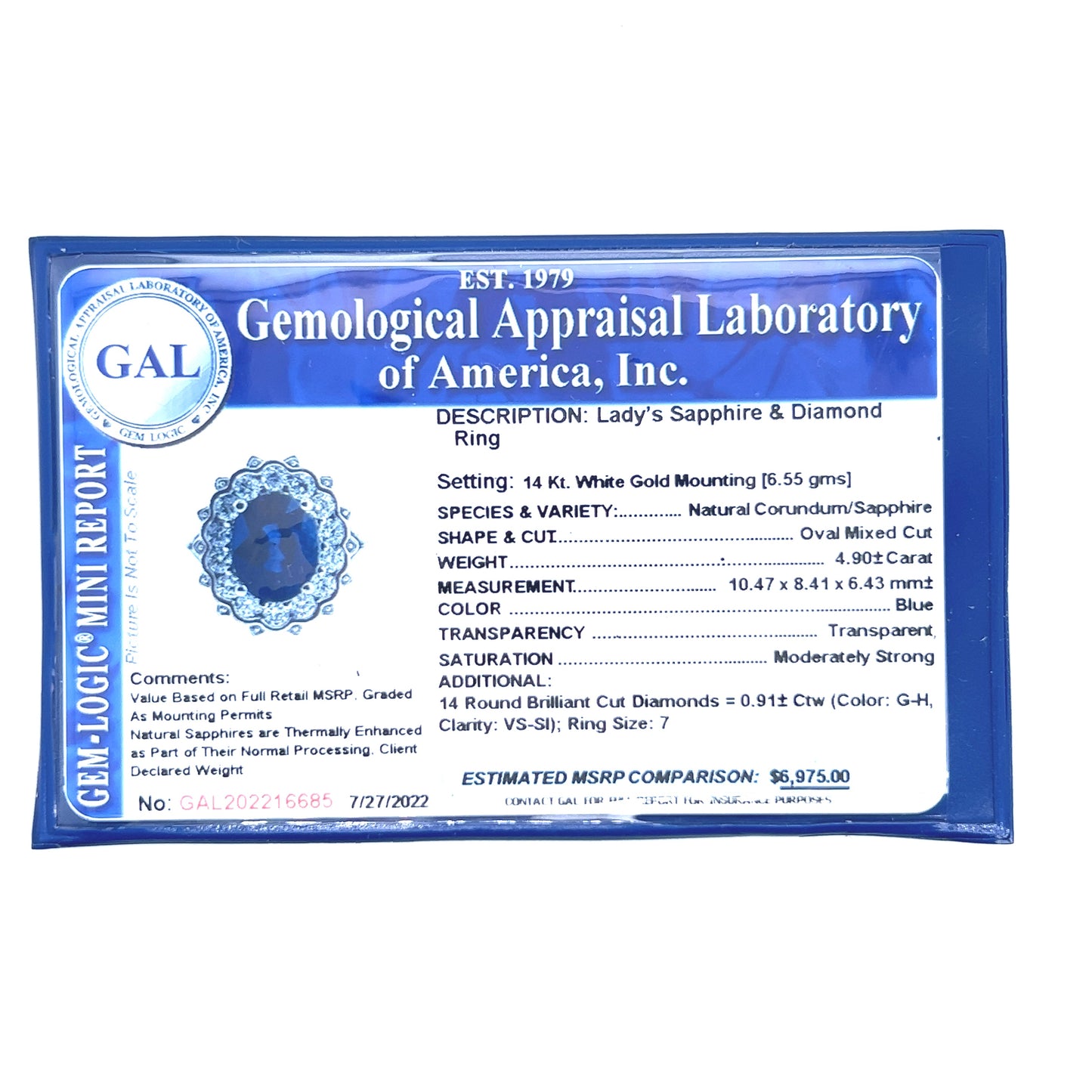 Natural Sapphire Diamond Ring Size 7 14k W Gold 5.81 TCW Certified $6,975 216685 - Certified Fine Jewelry