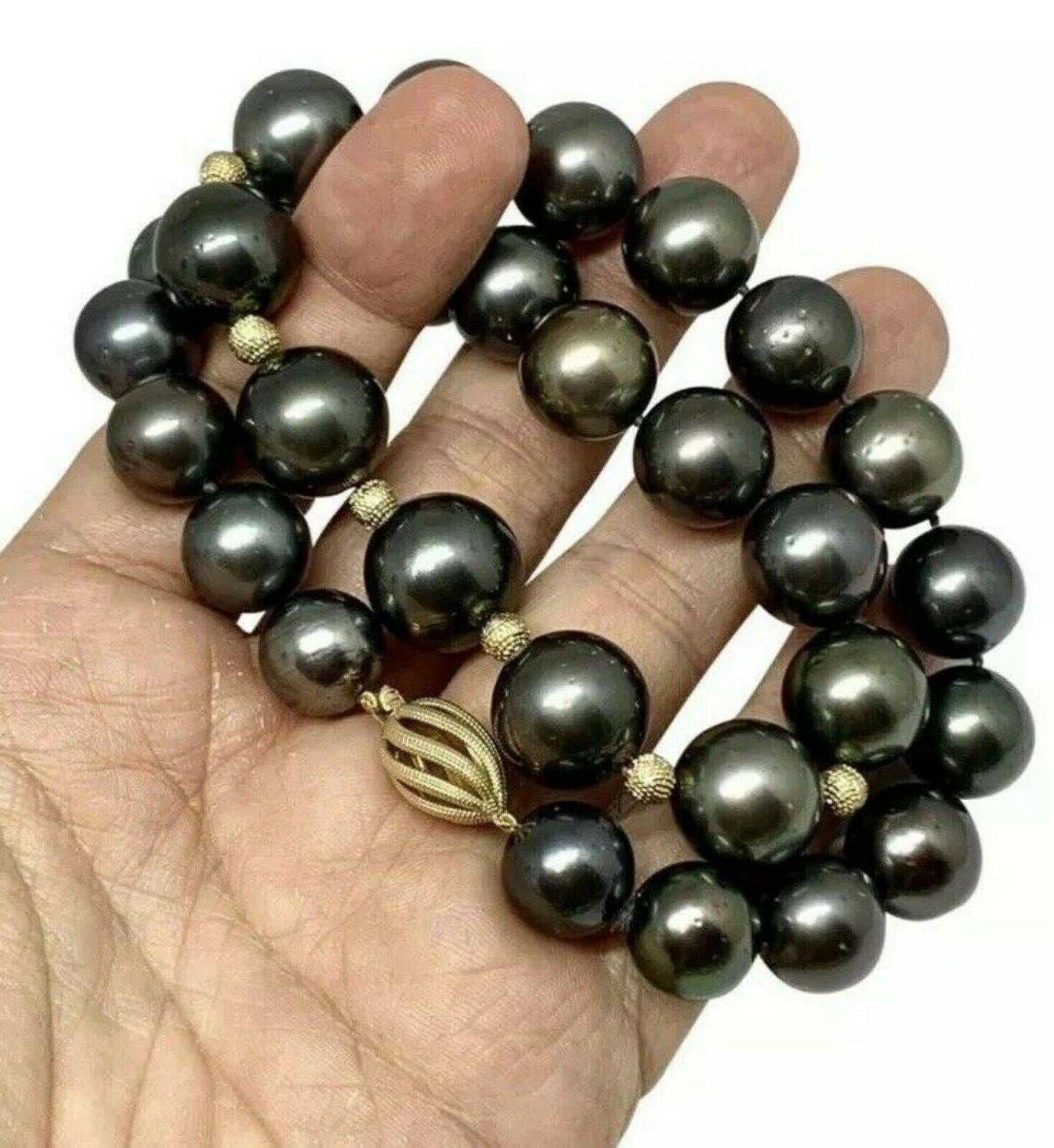 Diamond Tahitian Pearl Necklace 14k Gold 16.7 mm 19.5" Certified $19,470 915543 - Certified Fine Jewelry