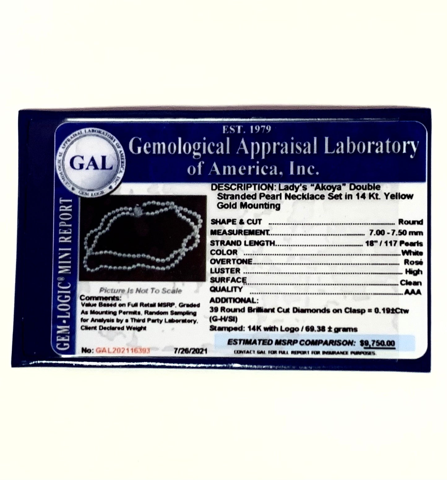 Diamond Akoya Pearl 2-Strand Necklace 14k Gold 18" 7.5mm Certified $9,750 116393 - Certified Fine Jewelry