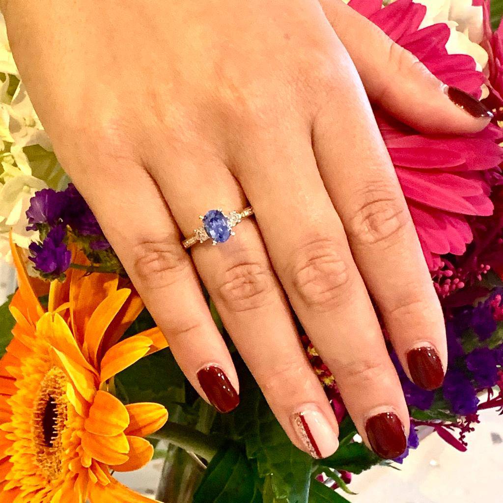 Diamond Blue Sapphire Ring 14k Gold Women Certified $4,950 915310 - Certified Fine Jewelry
