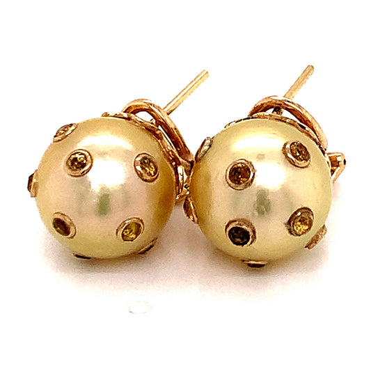South Sea Pearl Sapphire Earrings 14k Gold 11.33 mm Certified $5,950 113478 - Certified Estate Jewelry
