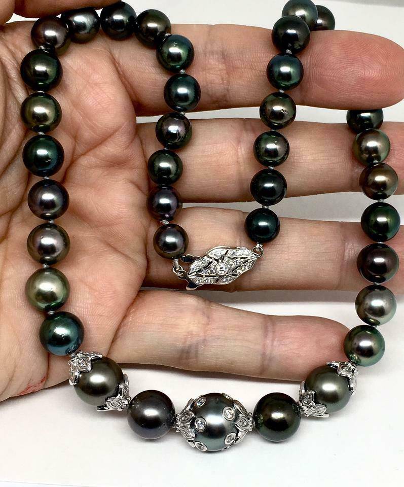 Diamond Tahitian Pearl Necklace 18k Gold 13.25 mm 17" Certified $19,690 822492 - Certified Fine Jewelry