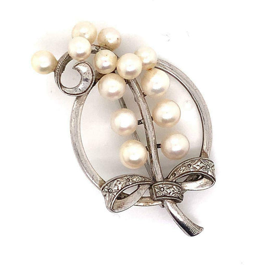 Mikimoto Estate Pin Brooch Sterling Silver 7.47 Gr 5.50 mm M164 - Certified Fine Jewelry