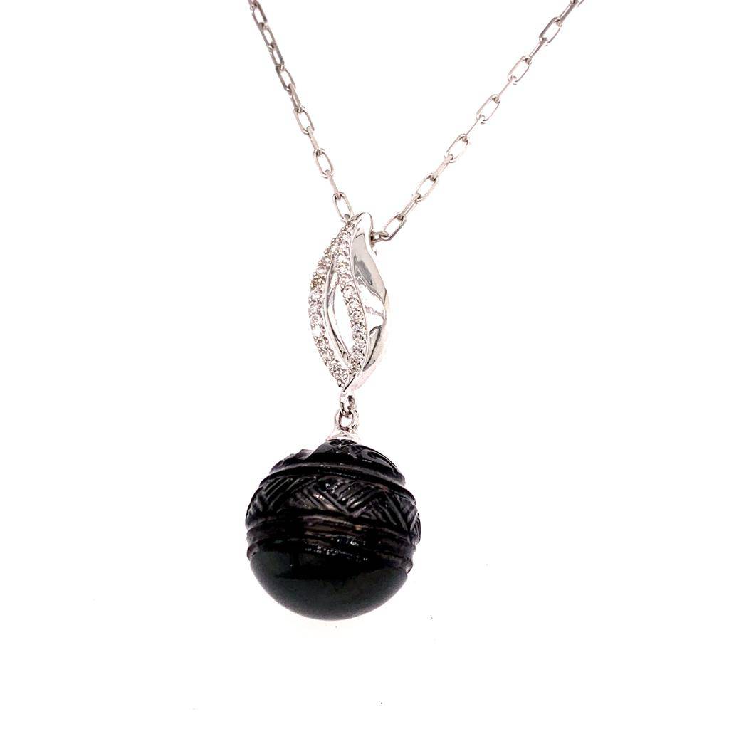 Tahitian Pearl Diamond Pendant 18k Gold 13.5 mm 16" Certified $2,450 817267 - Certified Fine Jewelry