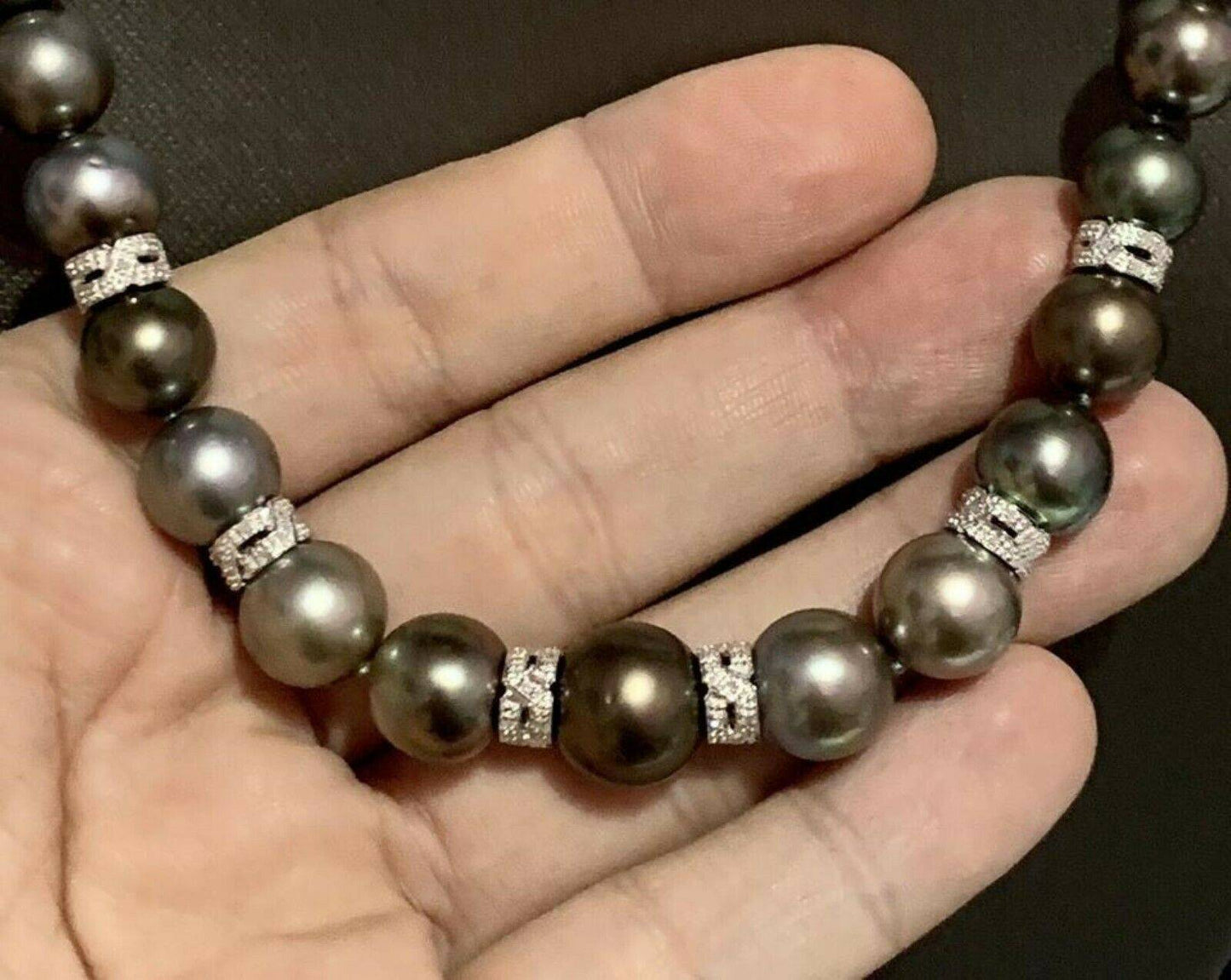 Diamond Tahitian Pearl Necklace 18k Gold 12.9 mm 18" Certified $12,250 821384 - Certified Fine Jewelry