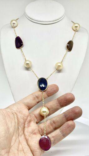 South Sea Pearl Ruby Sapphire Necklace 15.5 mm 14k Gold Certified $4,950 820707 - Certified Fine Jewelry