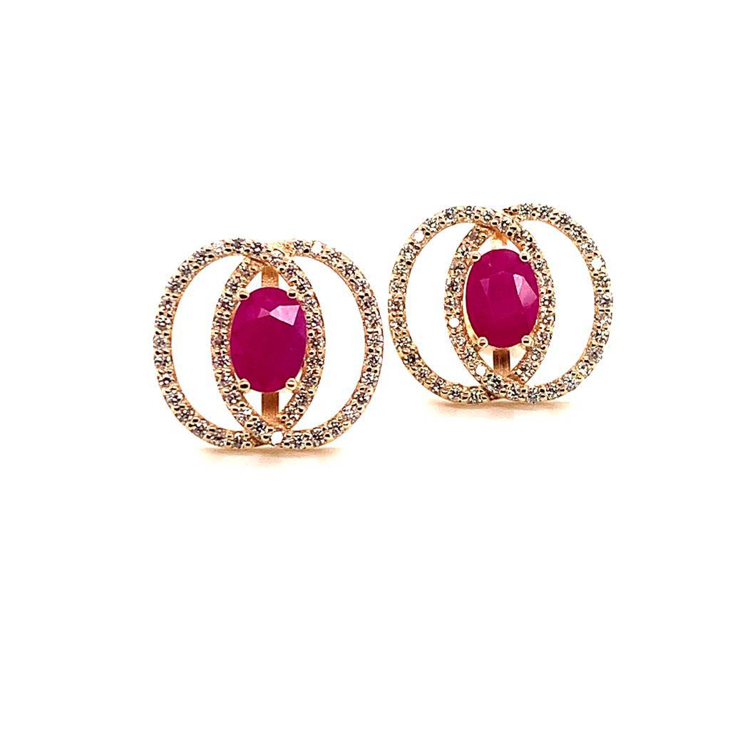 Diamond Ruby Stud Earrings 14k Yellow Gold 2.41 TCW Certified $5,950 018661 - Certified Fine Jewelry