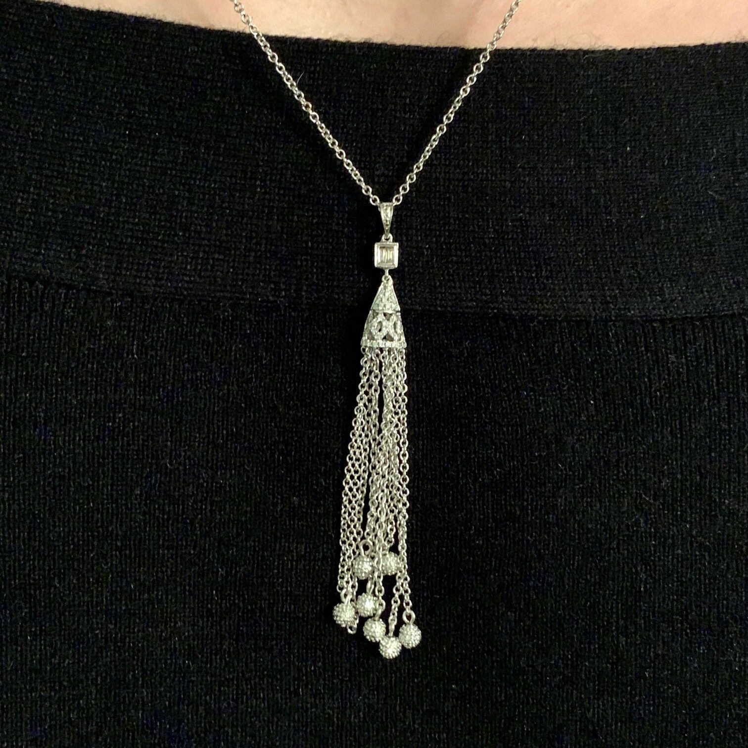 Diamond Necklace 18k Gold Tassel Pendant 19" Women Certified $3,000 820700 - Certified Fine Jewelry