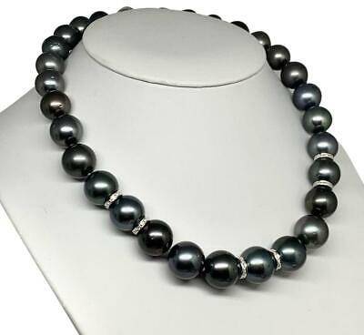 Diamond Tahitian Pearl Necklace 14k Gold 16.3 mm 16.5" Certified $24,000 914649 - Certified Fine Jewelry