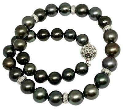 Diamond Tahitian Pearl 18k Gold Necklace 13.25 mm 17" Certified $24,500 914433 - Certified Fine Jewelry