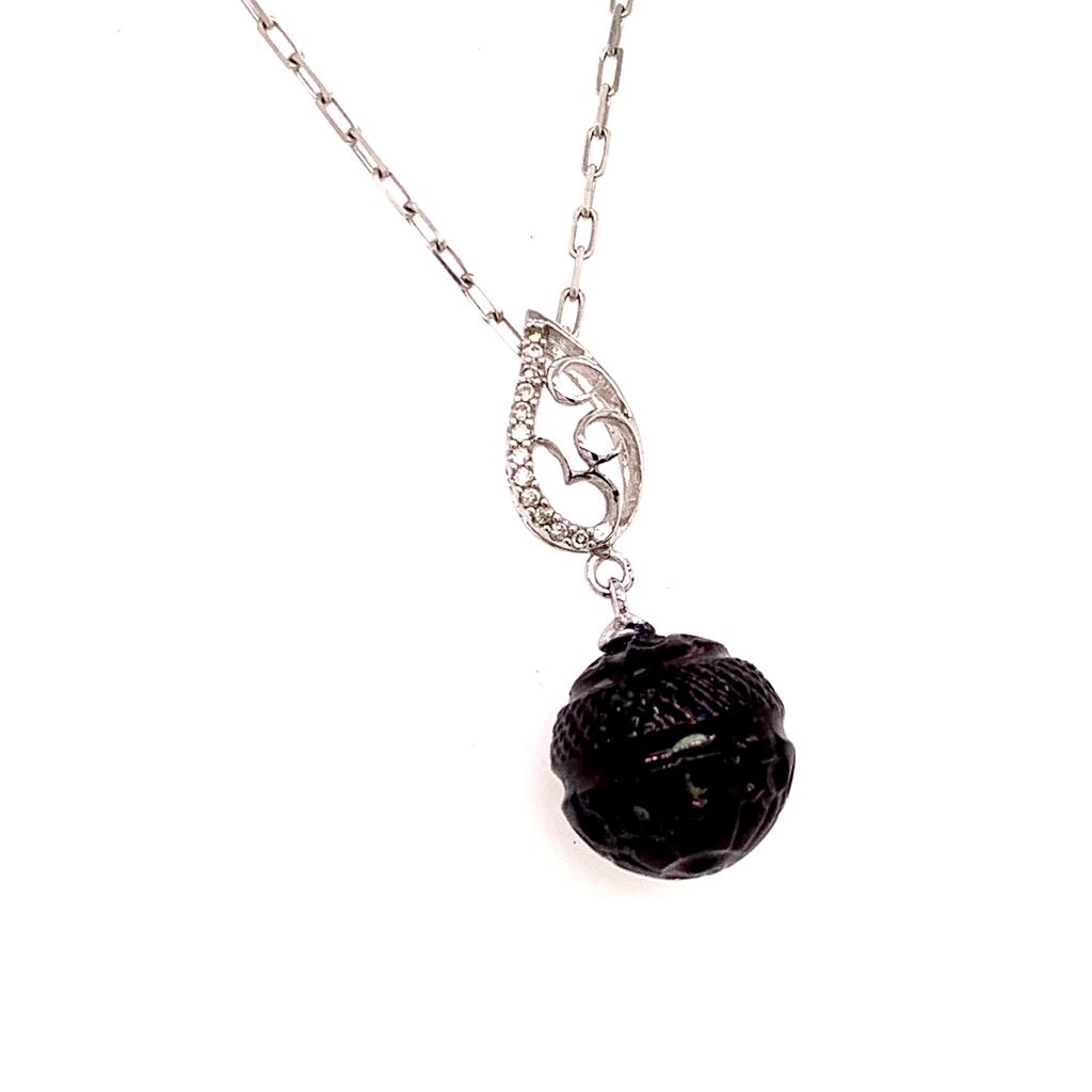 Carved Tahitian Pearl Necklace 18k Gold 11.2 mm 16" Certified $2,290 817266 - Certified Fine Jewelry