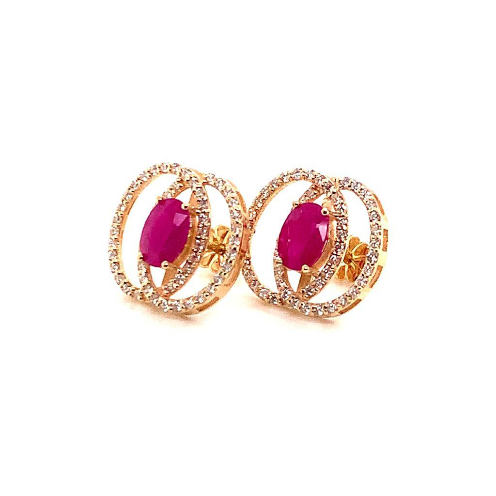 Diamond Ruby Stud Earrings 14k Yellow Gold 2.41 TCW Certified $5,950 018661 - Certified Fine Jewelry
