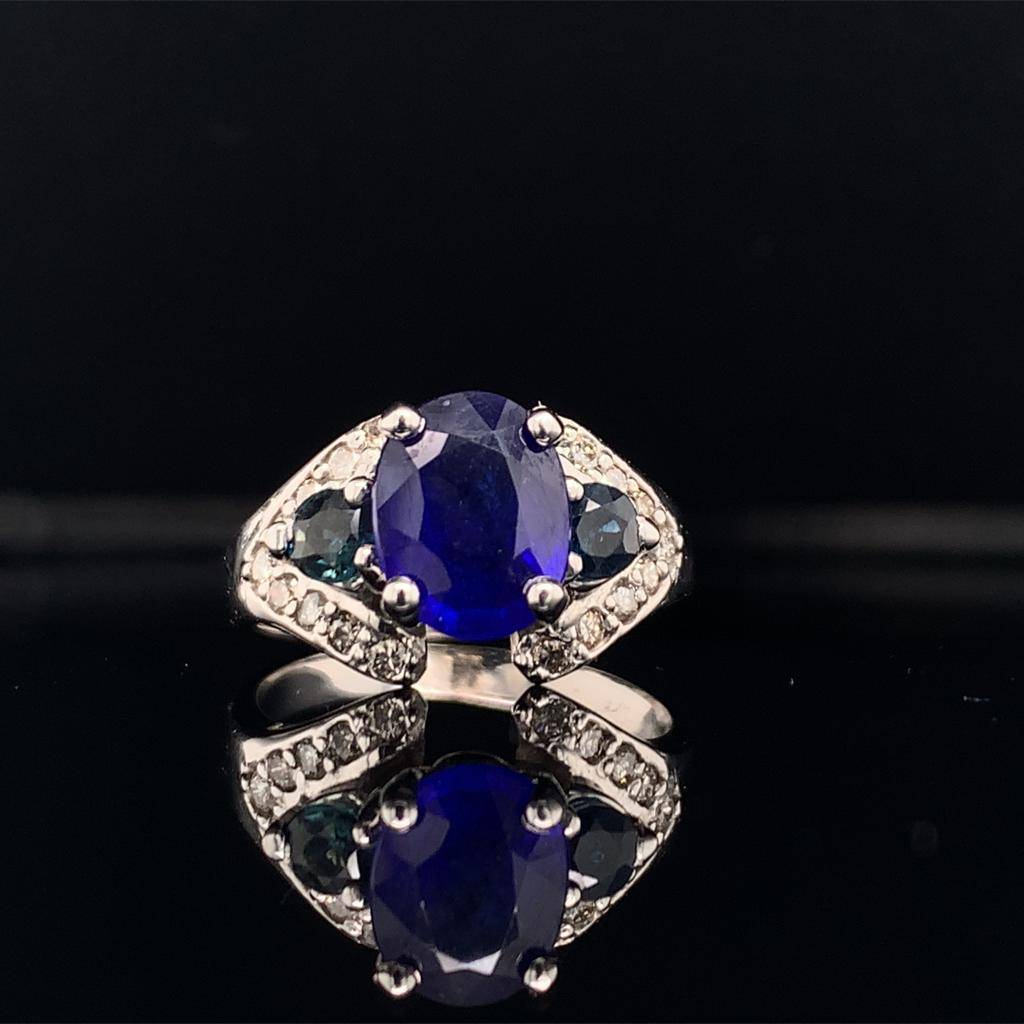 Diamond Sapphire Ring 14k Gold 3.31 TCW Women Certified $2,800 912271 - Certified Fine Jewelry