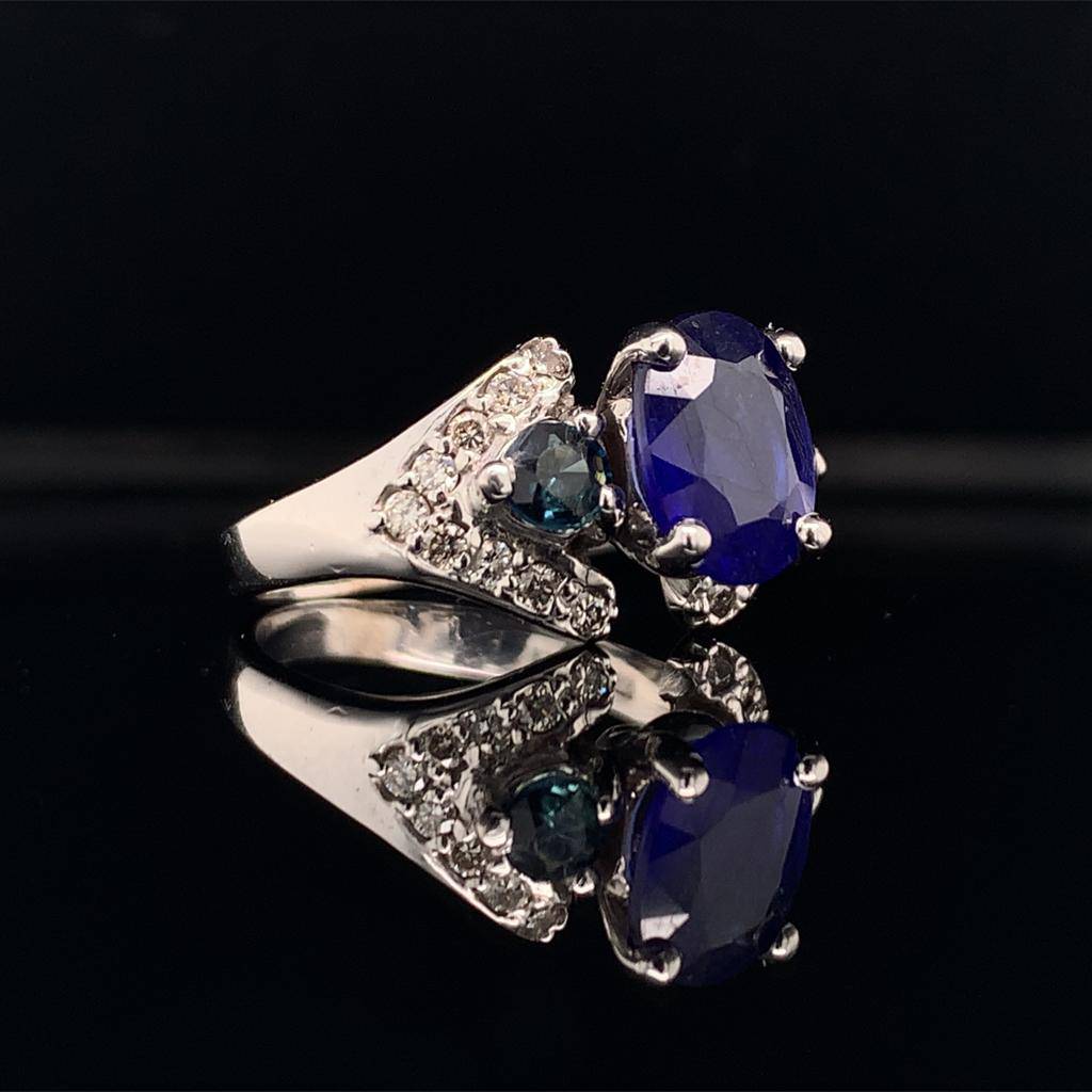 Diamond Sapphire Ring 14k Gold 3.31 TCW Women Certified $2,800 912271 - Certified Fine Jewelry