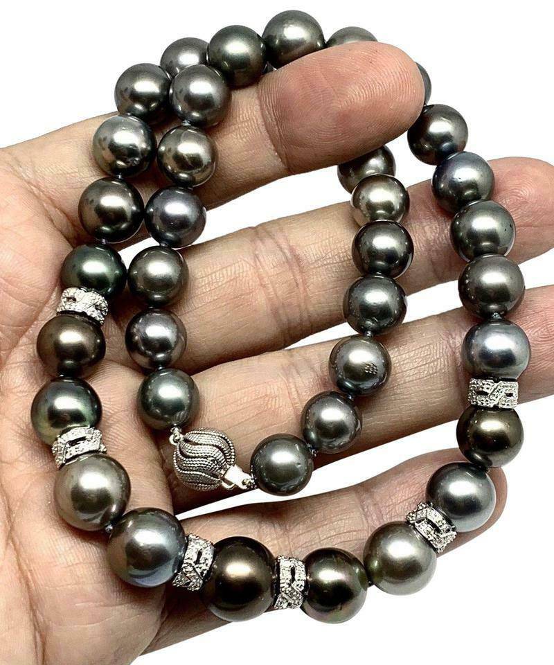 Diamond Tahitian Pearl Necklace 18k Gold 12.9 mm 18" Certified $12,250 821384 - Certified Fine Jewelry