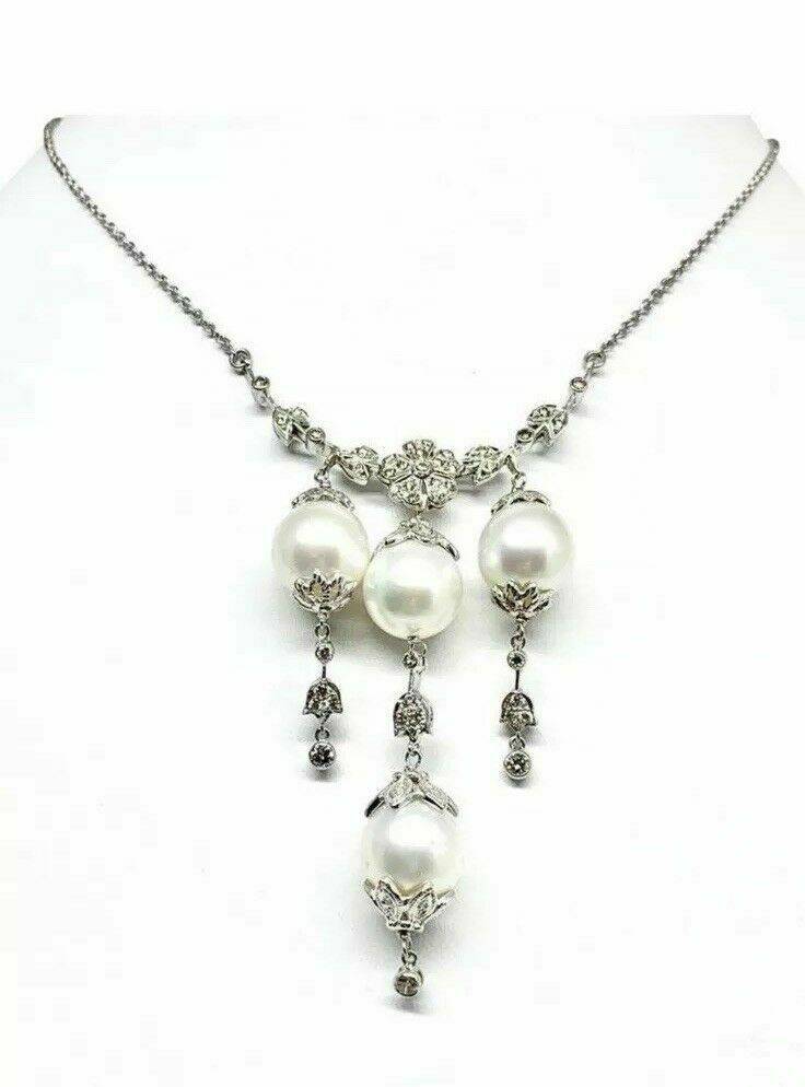 Diamond South Sea Pearl Necklace 18k Gold 11.45 mm 17.5" Certified $6,950 822583 - Certified Fine Jewelry