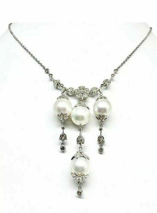 Diamond South Sea Pearl Necklace 18k Gold 11.45 mm 17.5" Certified $6,950 822583 - Certified Fine Jewelry