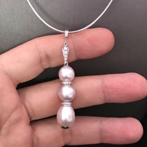 Diamond South Sea Pearl Necklace 14k Gold 12 mm Italy Certified $3,490 817269 - Certified Fine Jewelry
