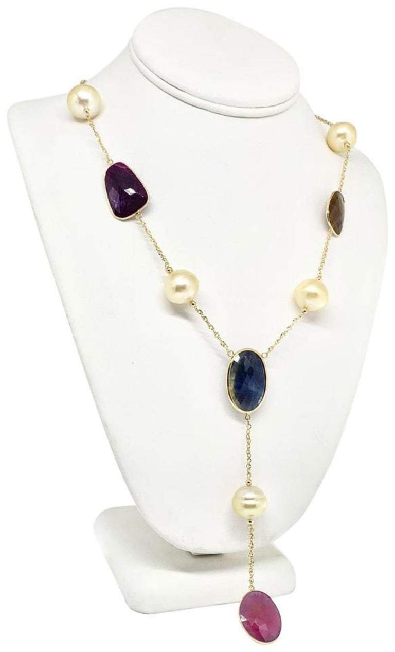 South Sea Pearl Ruby Sapphire Necklace 15.5 mm 14k Gold Certified $4,950 820707 - Certified Fine Jewelry