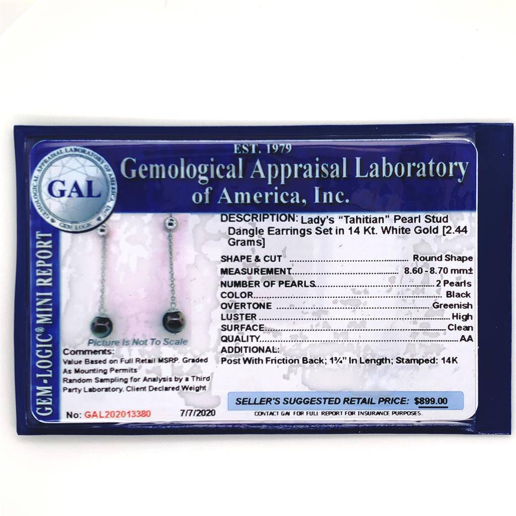 Tahitian Pearl 14k Gold Earrings Certified $899 013380 - Certified Fine Jewelry