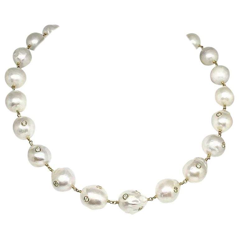 South Sea Pearl Diamond Necklace 18K Gold 13.4mm 16.5" Certified $14,200 822106 - Certified Fine Jewelry