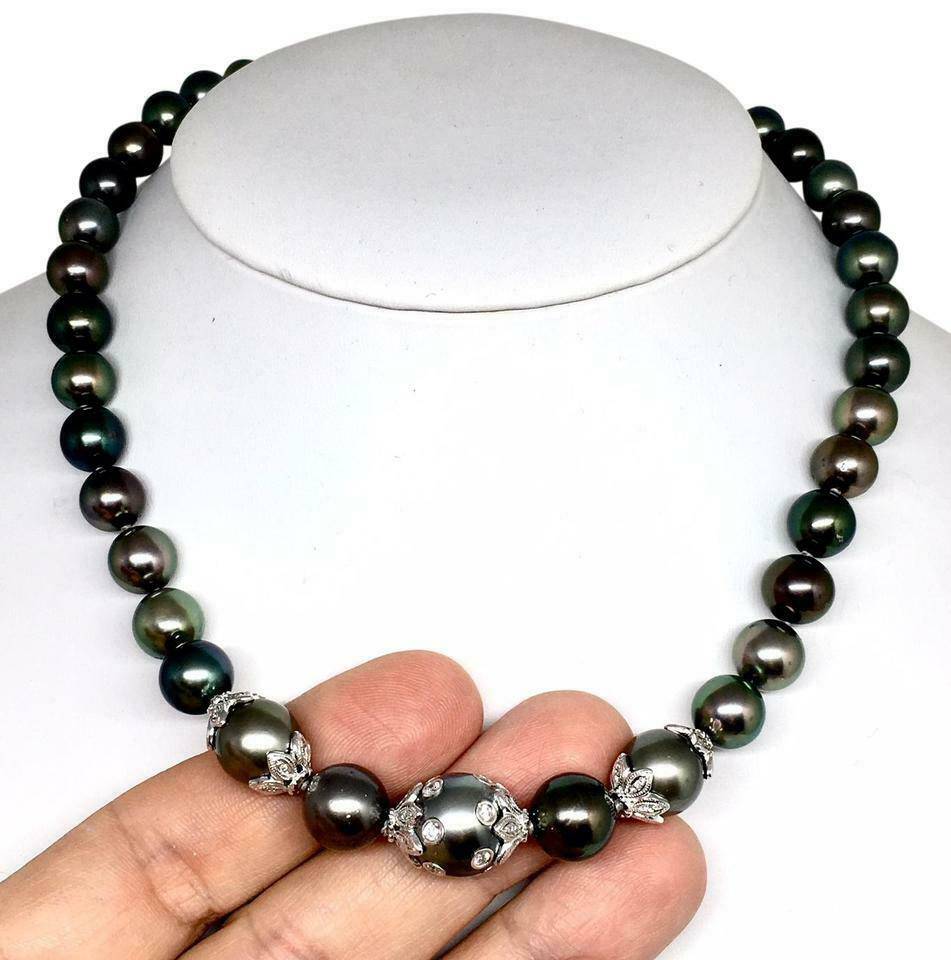 Diamond Tahitian Pearl Necklace 18k Gold 13.25 mm 17" Certified $19,690 822492 - Certified Fine Jewelry