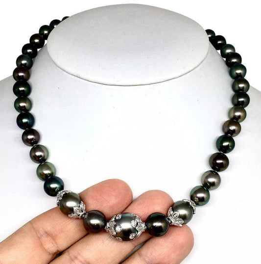 Diamond Tahitian Pearl Necklace 18k Gold 13.25 mm 17" Certified $19,690 822492 - Certified Fine Jewelry