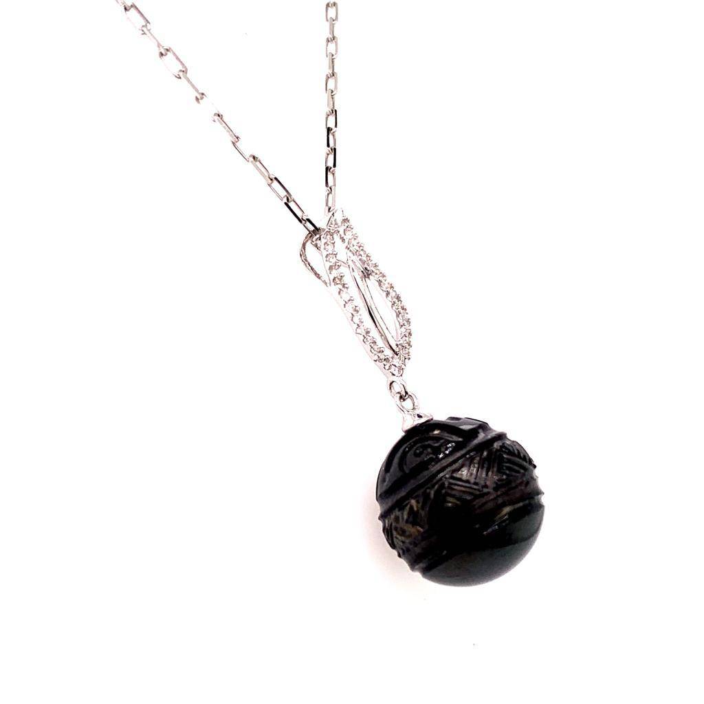 Tahitian Pearl Diamond Pendant 18k Gold 13.5 mm 16" Certified $2,450 817267 - Certified Fine Jewelry