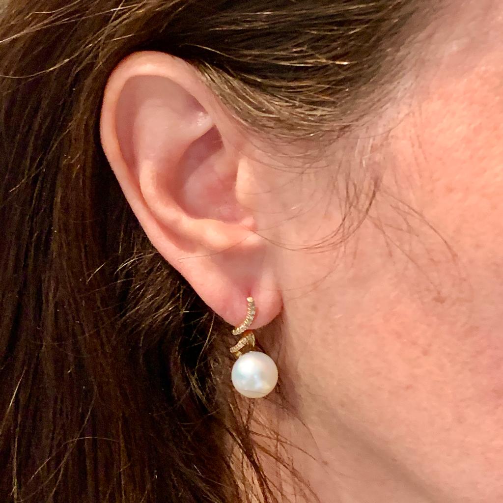 Diamond South Sea Pearl Earrings 14k Gold 11 mm Certified $2,950 910809 - Certified Fine Jewelry
