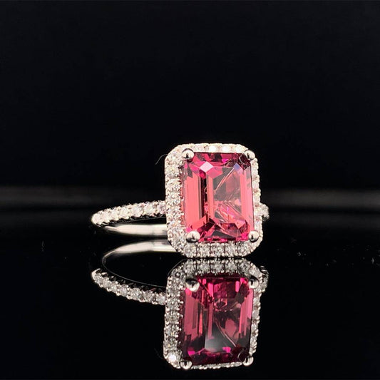 Diamond Tourmaline Rubellite Ring 6.5 18k Gold 3.11 TCW Certified $3,950 913131 - Certified Fine Jewelry