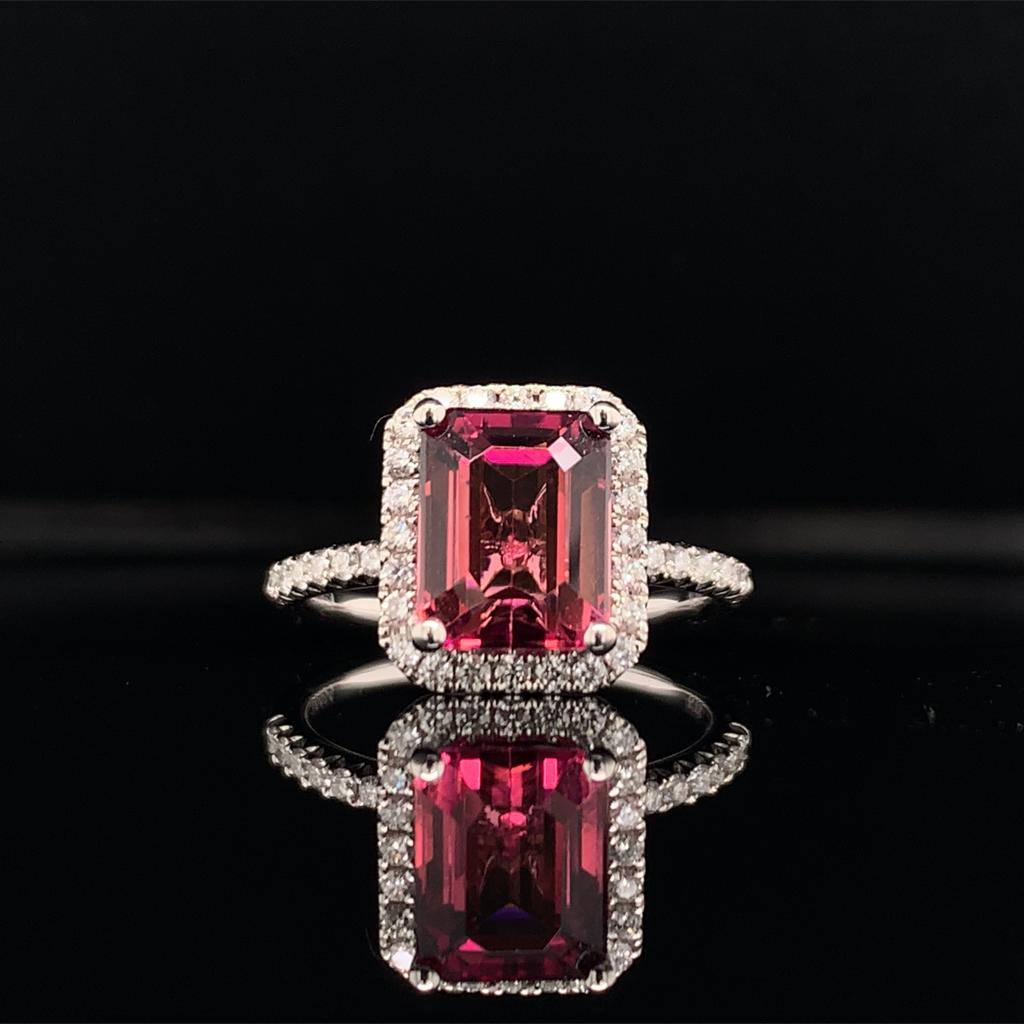 Diamond Tourmaline Rubellite Ring 6.5 18k Gold 3.11 TCW Certified $3,950 913131 - Certified Fine Jewelry