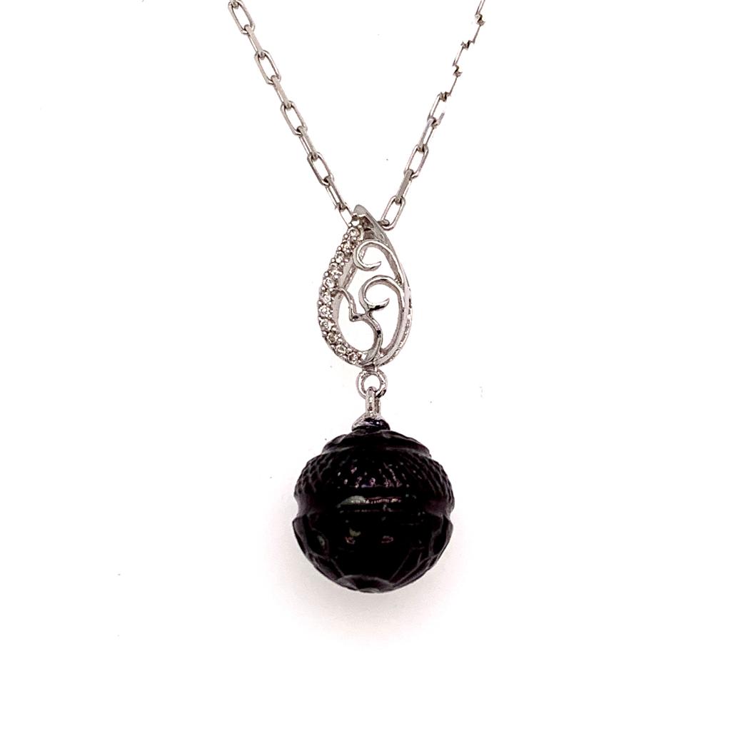 Carved Tahitian Pearl Necklace 18k Gold 11.2 mm 16" Certified $2,290 817266 - Certified Fine Jewelry