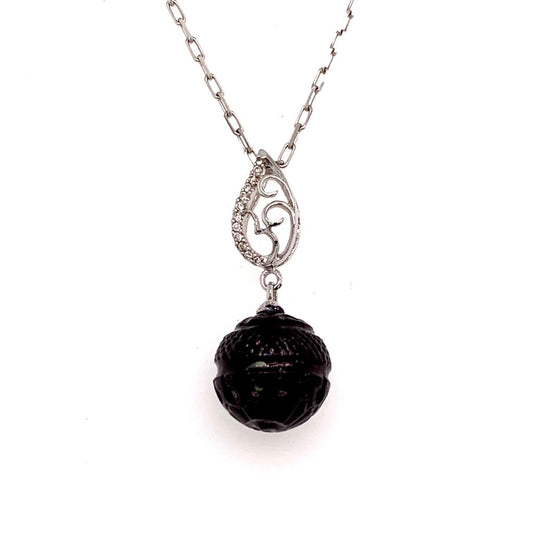 Carved Tahitian Pearl Necklace 18k Gold 11.2 mm 16" Certified $2,290 817266 - Certified Fine Jewelry