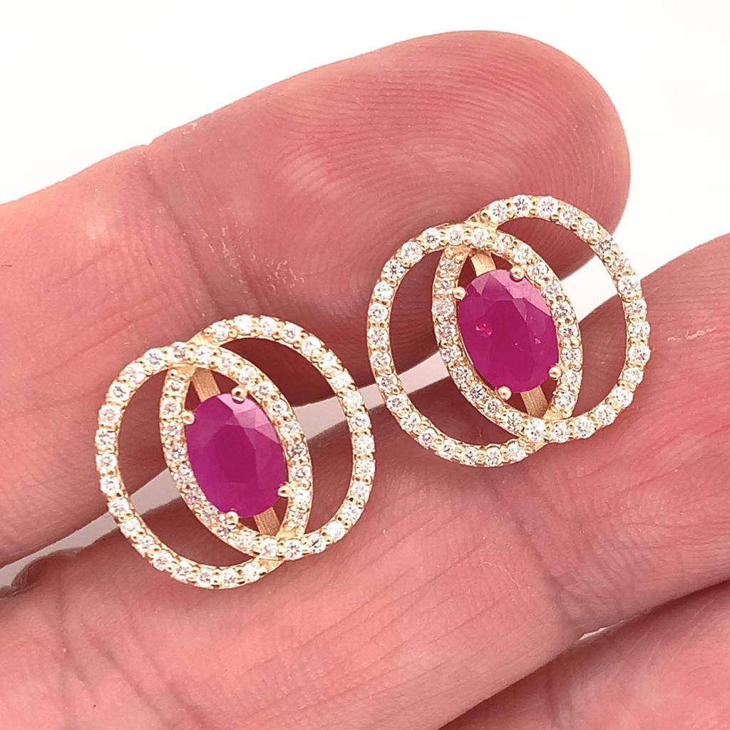 Diamond Ruby Stud Earrings 14k Yellow Gold 2.41 TCW Certified $5,950 018661 - Certified Fine Jewelry
