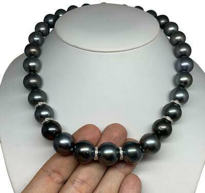 Diamond Tahitian Pearl Necklace 14k Gold 16.3 mm 16.5" Certified $24,000 914649 - Certified Fine Jewelry