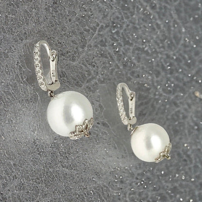 Diamond Large South Sea Pearl Earrings 14k Gold 13 mm Certified $4,950 915306