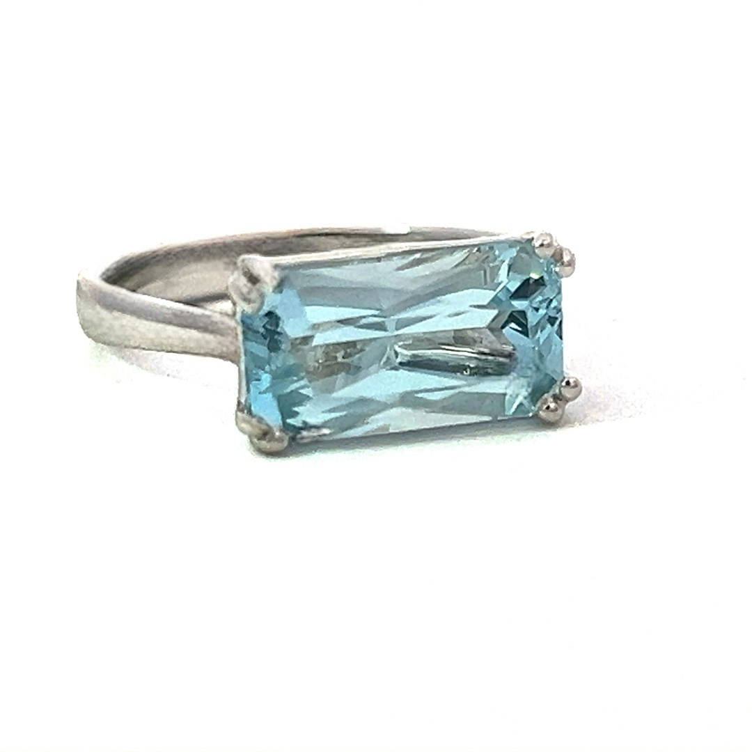 Natural Solitaire Aquamarine Ring Size 6.5 14k W Gold 2.71 Cts Certified $2,490 401572