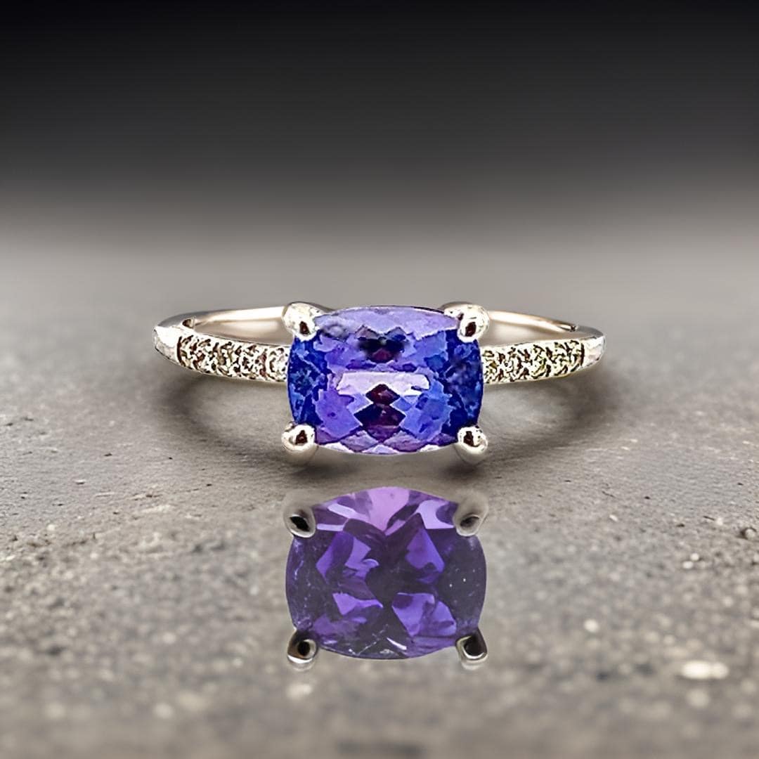 Natural Tanzanite Diamond Ring Size 6.5 14k W Gold 1.79 TCW Certified $3,950 310606