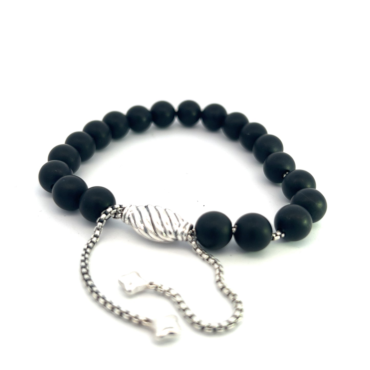 David Yurman Authentic Estate Matte Onyx Spiritual Beads Bracelet sil 8.5" DY407