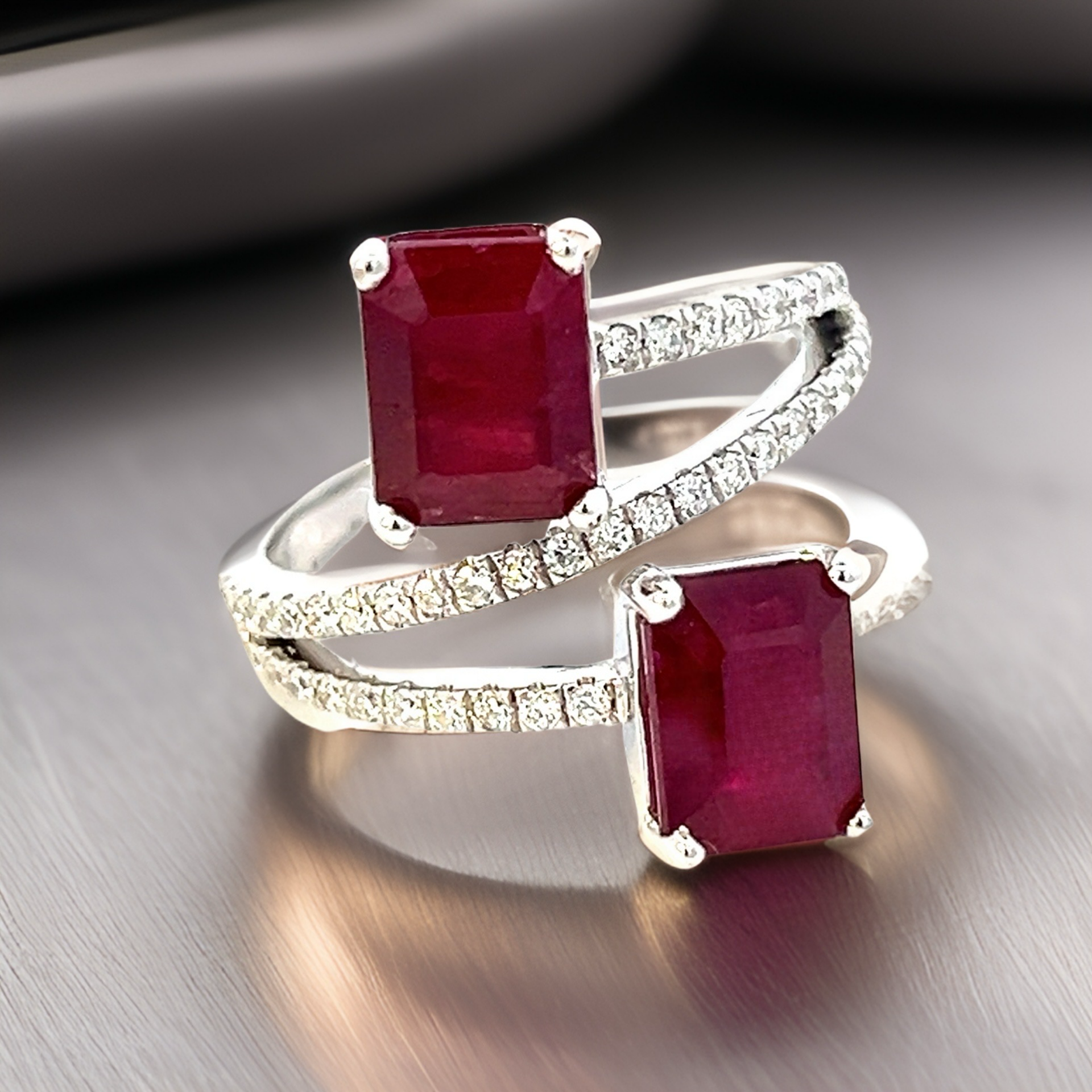 Natural Dual Ruby Diamond Ring 6.5 14k W Gold 5.02 TCW Certified $5,950 310541 - Certified Fine Jewelry