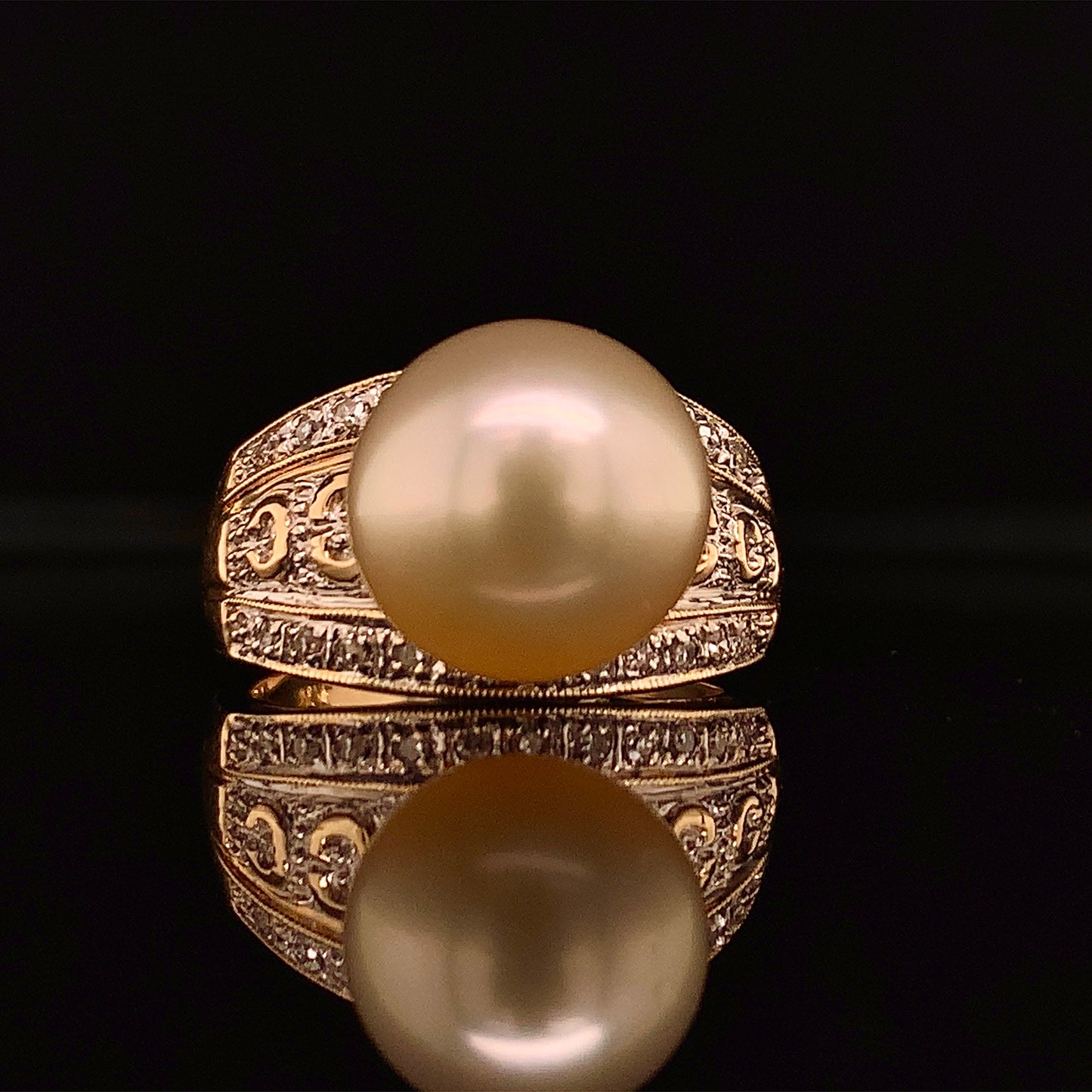 Natural South Sea Pearl Diamond Ring 7 14k Yellow Gold 0.14 CTs Certified $6,950 911035