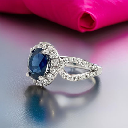 Natural Sapphire Diamond Ring Size 6.25 14k W Gold 2.31 TCW Certified $4,975 402670