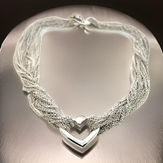 Tiffany & Co Estate Multi Strand Heart Toggle Necklace 15" Silver TIF748