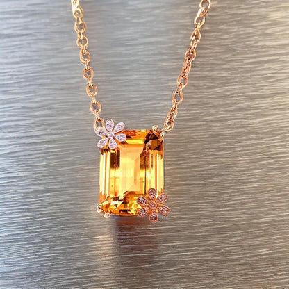 Diamond Citrine Necklace 14k Gold 25.12 TCW Women Certified $3,950 915314 - Certified Fine Jewelry