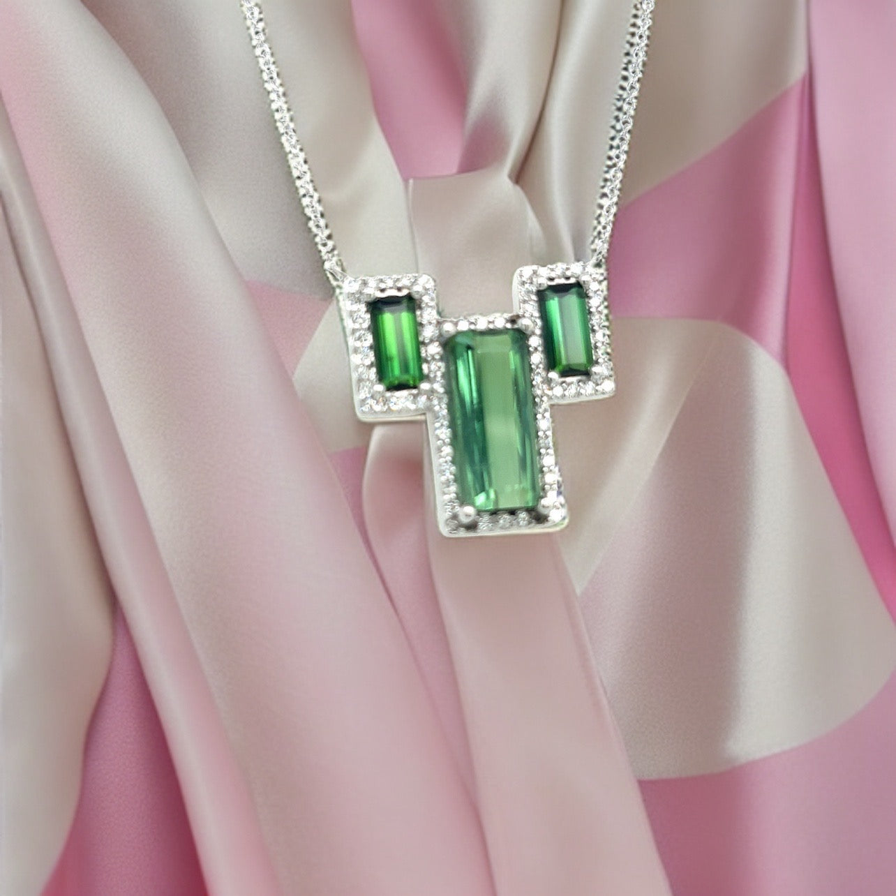Natural Tourmaline Diamond Pendant Necklace 18" 14k W Gold 5.94 TCW Certified $5,975 301785