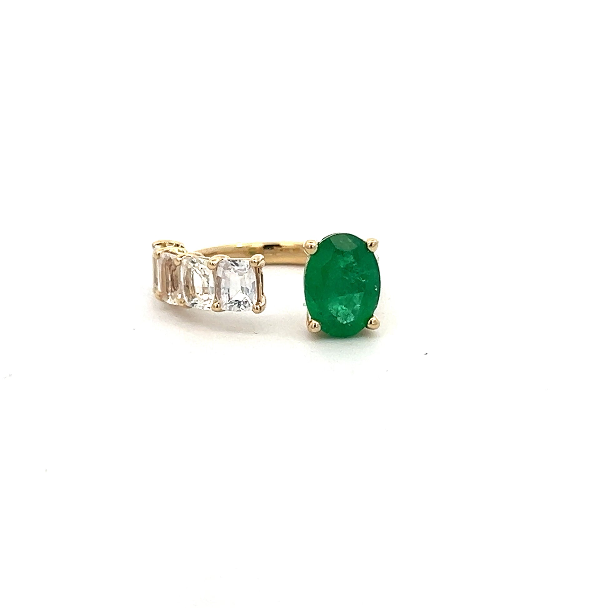 Natural Emerald and White Sapphire Ring 6.5 14k Y Gold 4.05 TCW Certified $4,950 310640