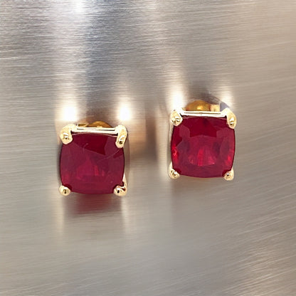 Natural Ruby Stud Earrings 14k Yellow Gold 3.15 TW Certified $499 307912 - Certified Fine Jewelry