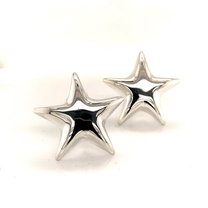 Tiffany & Co Estate Omega Back Star Earrings Sterling Silver TIF92